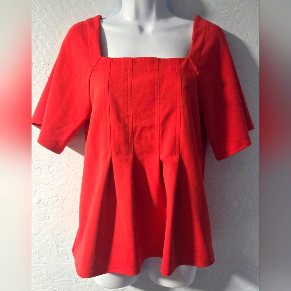 Ann Taylor Square Neck Pleated Blood Orange Top - Women's M